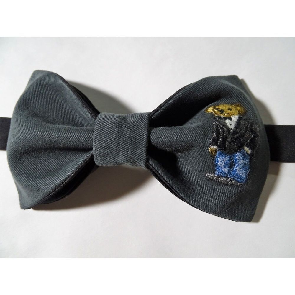 NEW Mens Preppy Bear‎ Bow tie Custom Grey/Black  Pre Tied Adjustable Wedding Tie
